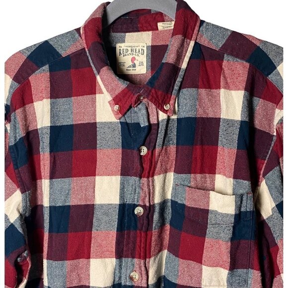 RED HEAD Men's Flannel Shirt Size 2XT, Red/Blue/White Plaid, 100% Cotton, Button - Picture 5 of 11
